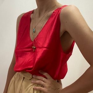 100% silk red tank top